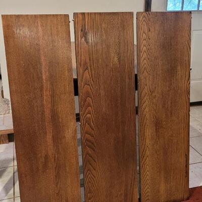 Lot 110: Antique 5 Leg Oak Table with 3 Leaves and Storage Box