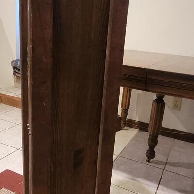 Lot 110: Antique 5 Leg Oak Table with 3 Leaves and Storage Box