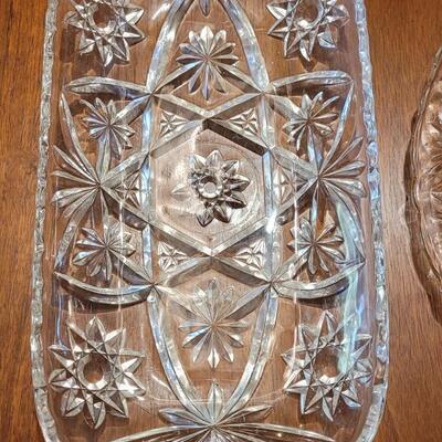 Lot 112: Butter Dish, Round & Rectangle Crystal Platters & Crystal Nut Bowl