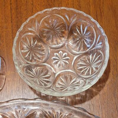 Lot 112: Butter Dish, Round & Rectangle Crystal Platters & Crystal Nut Bowl