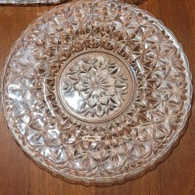 Lot 112: Butter Dish, Round & Rectangle Crystal Platters & Crystal Nut Bowl