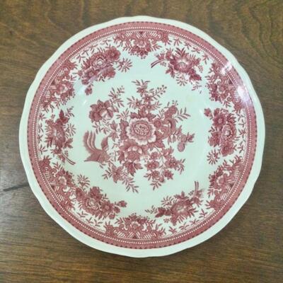 Red and white transfer ware bowl