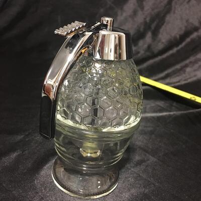 Vintage Glass Honey Dipper Jar Pitcher 2 Pieces