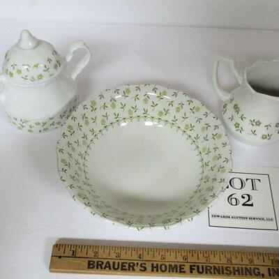J & G Meakin English Ironstone Forget Me Not Covered Sugar, Royal Staffordshire Blossom Time Bowl and Creamer