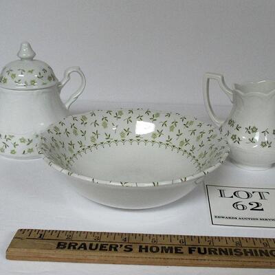 J & G Meakin English Ironstone Forget Me Not Covered Sugar, Royal Staffordshire Blossom Time Bowl and Creamer
