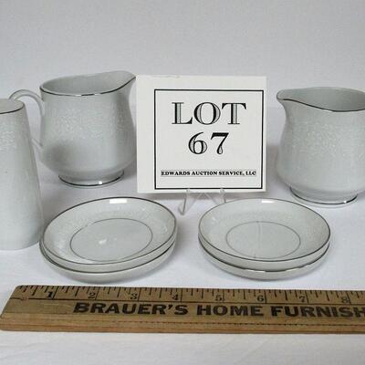 Misc Lot of Vintage Crown Victoria Lovelace Fine China: Shaker, 2 Creamers, 4 Butter Pats