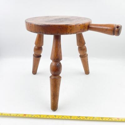 WOODEN THREE-LEGGED MILKING STOOL