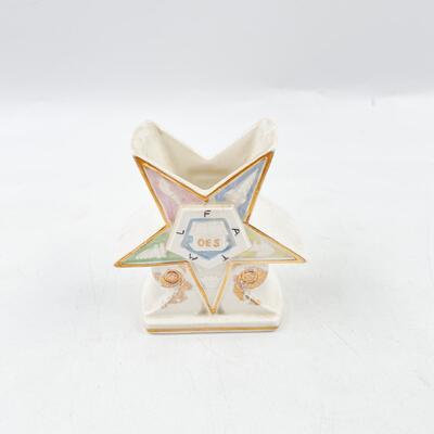 VINTAGE 3â€ F. N. KISTNER â€œORDER OF THE EASTERN STARâ€ MASONIC CERAMIC VASE