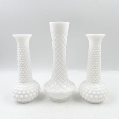 VINTAGE 8-9â€ MILK GLASS VASES (3)