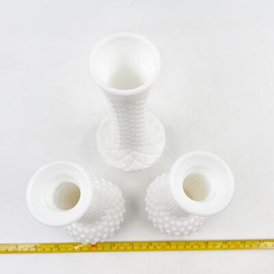VINTAGE 8-9â€ MILK GLASS VASES (3)