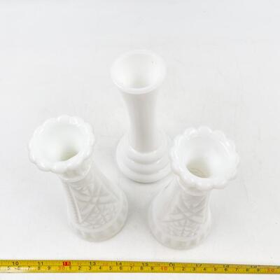 VINTAGE 6â€ MILK GLASS VASES (3)