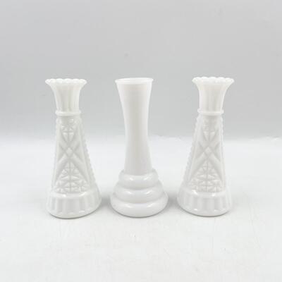 VINTAGE 6â€ MILK GLASS VASES (3)
