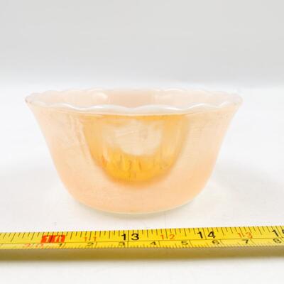 VINTAGE FIRE-KING PEACH LUSTER CUSTARD CUP W/ SCALLOPED RIM