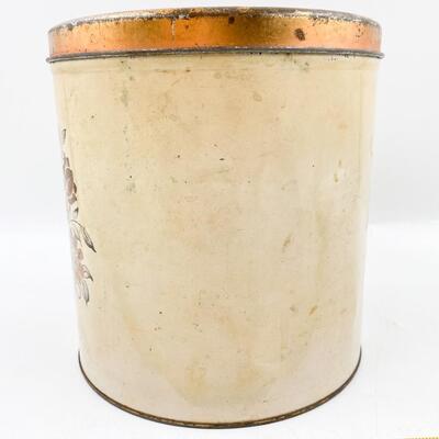 VINTAGE 8â€ FLORAL TIN W/ COPPER LID
