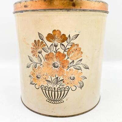 VINTAGE 8â€ FLORAL TIN W/ COPPER LID