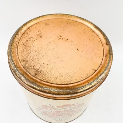 VINTAGE 8â€ FLORAL TIN W/ COPPER LID