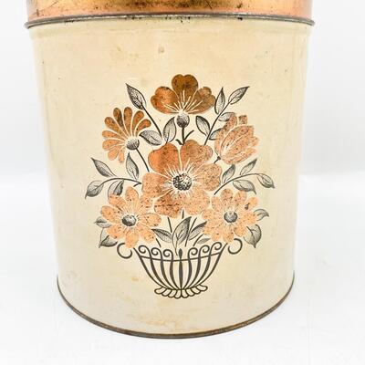 VINTAGE 8â€ FLORAL TIN W/ COPPER LID