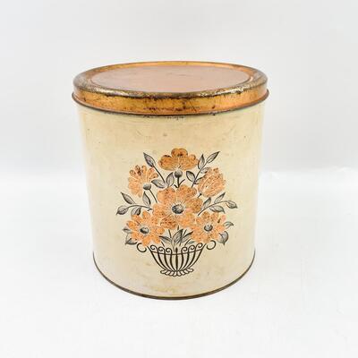 VINTAGE 8â€ FLORAL TIN W/ COPPER LID