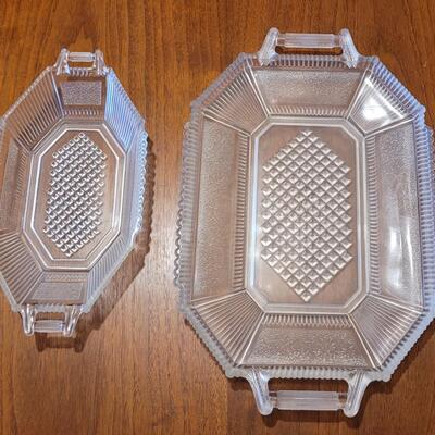 Lot 129: Antique Cut Glass Salt & Pepper Shakers, Serving Platter & Bowl