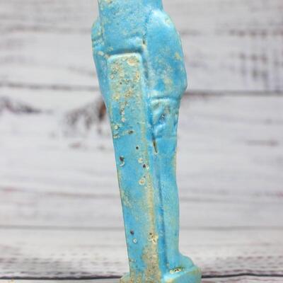 Vintage Mini Blue Statute of Egyptian Faience Shabti Figurine Pharaoh