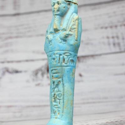Vintage Mini Blue Statute of Egyptian Faience Shabti Figurine Pharaoh
