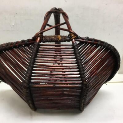 Vintage Dark Finish Grapevine Stick Reed Wood Basket