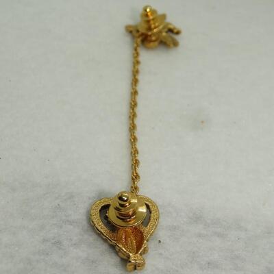 Gold Tone Angel Sweater Tie Tack, Red Rhinestone