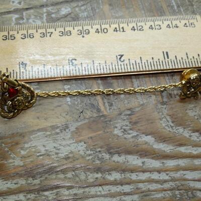 Gold Tone Angel Sweater Tie Tack, Red Rhinestone