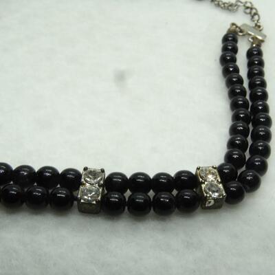 Black Bead & Rhinestone Victorian Style Necklace