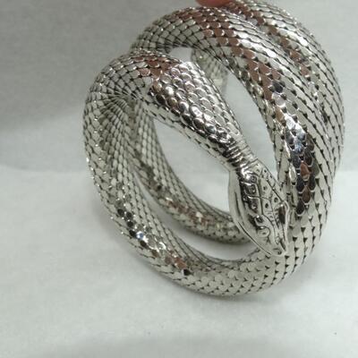 Spiral Silver Snake Arm Cuff Bracelet