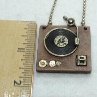 Turn Table Pendant Necklace, Rock & Roll Record Player Statement Necklace - Cute!