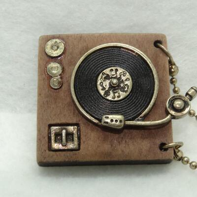 Turn Table Pendant Necklace, Rock & Roll Record Player Statement Necklace - Cute!
