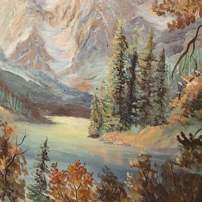 Lot 165: Vintage 1908's 27.5" x 31" Original Oil Painting Mountain Water Scene SIGNED