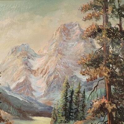 Lot 165: Vintage 1908's 27.5" x 31" Original Oil Painting Mountain Water Scene SIGNED