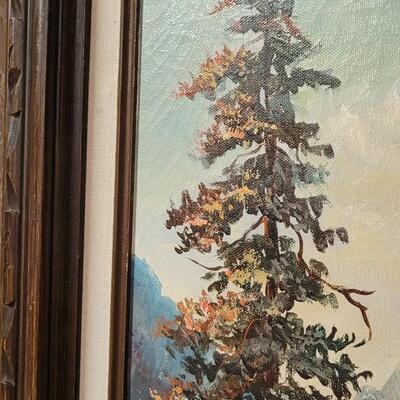 Lot 165: Vintage 1908's 27.5" x 31" Original Oil Painting Mountain Water Scene SIGNED