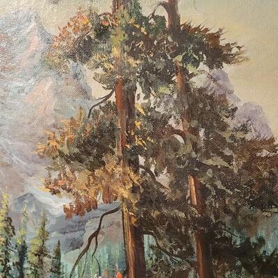 Lot 165: Vintage 1908's 27.5" x 31" Original Oil Painting Mountain Water Scene SIGNED