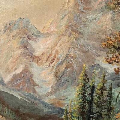Lot 165: Vintage 1908's 27.5" x 31" Original Oil Painting Mountain Water Scene SIGNED