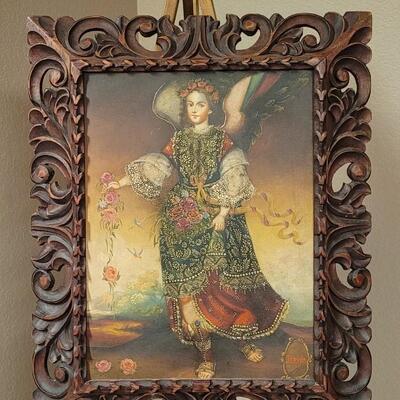 Lot 166: Vintage 21.5" x 17" Oil Painting Glicee Print w/ Hand Accented Beading Framed Art