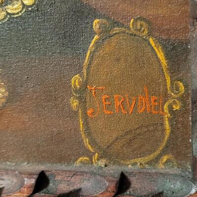 Lot 166: Vintage 21.5" x 17" Oil Painting Glicee Print w/ Hand Accented Beading Framed Art