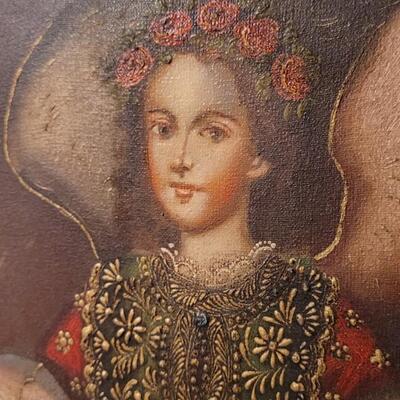 Lot 166: Vintage 21.5" x 17" Oil Painting Glicee Print w/ Hand Accented Beading Framed Art
