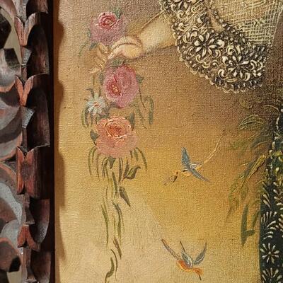 Lot 166: Vintage 21.5" x 17" Oil Painting Glicee Print w/ Hand Accented Beading Framed Art