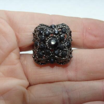 Adjustable Gothic Black Rhinestone Ring - Halloween Jewelry