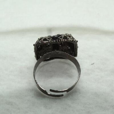 Adjustable Gothic Black Rhinestone Ring - Halloween Jewelry