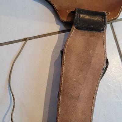 Lot 167: Vintage Custom Hand Tooled Mexico Black Leather Cartridge Belt + Holster