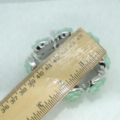 Soft Green Rose Stretch Bracelet - Silver Tone