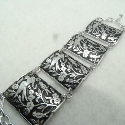 Silver Tone Bird Link Bracelet, Swallows, Victorian Style - Light Weight
