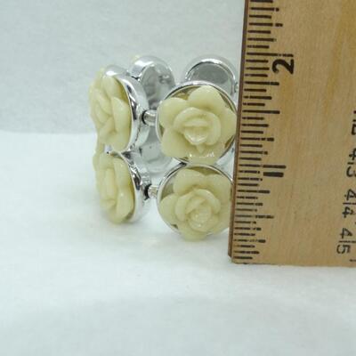 Soft Cream  Rose Stretch Bracelet - Silver Tone