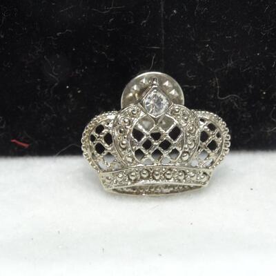 Silver Tone Rhinestone Royal Crown Pin