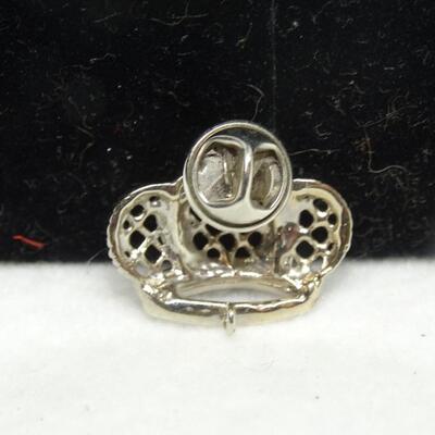 Silver Tone Rhinestone Royal Crown Pin