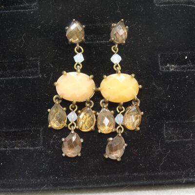 Signed Victorian Style Gold Tone Drop Dangle Earrings